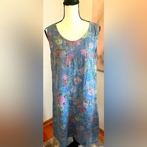 Stella Martini Shift Dress Womens Small Blue Floral 100% Linen Italy Sleeveless